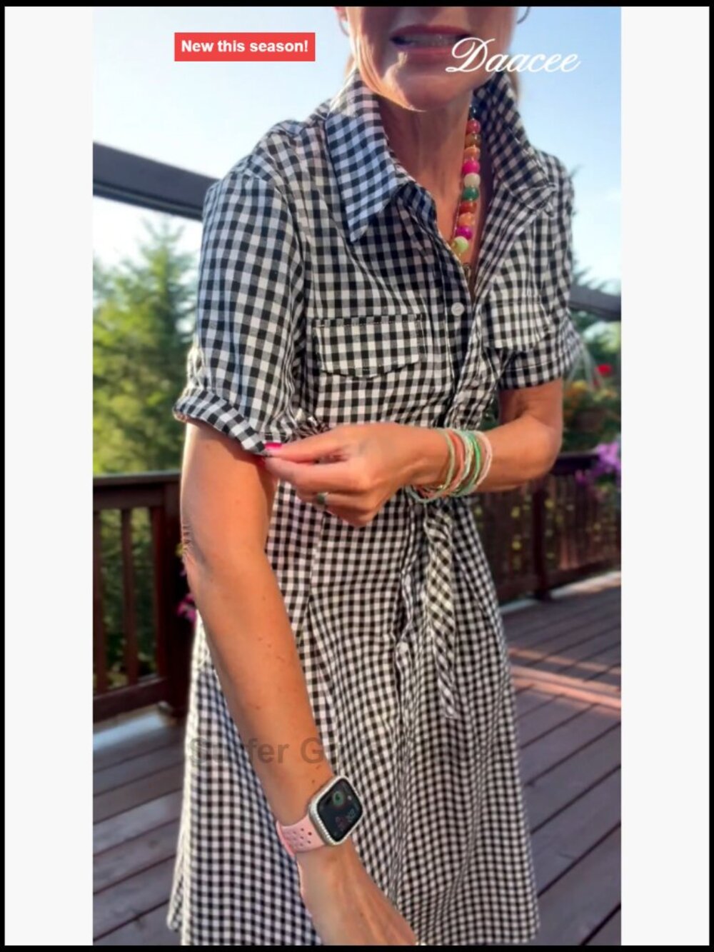 Women's Cotton Gingham Midi Shirt Dress Short Sleeve Button Down with Pockets - Picture 7 of 7